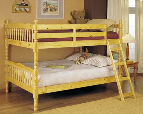 Country Style Natural Finish Full over Full Bunk Bed