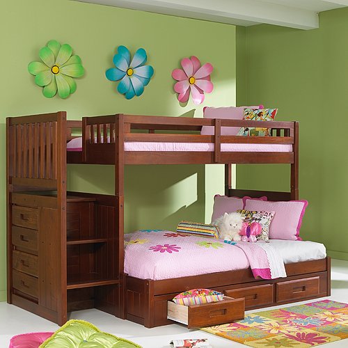 Merlot Twin Full Staircase Bunk with 3Drw